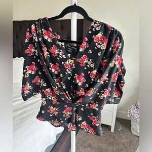 MONA LISA Black and Red Floral Blouse